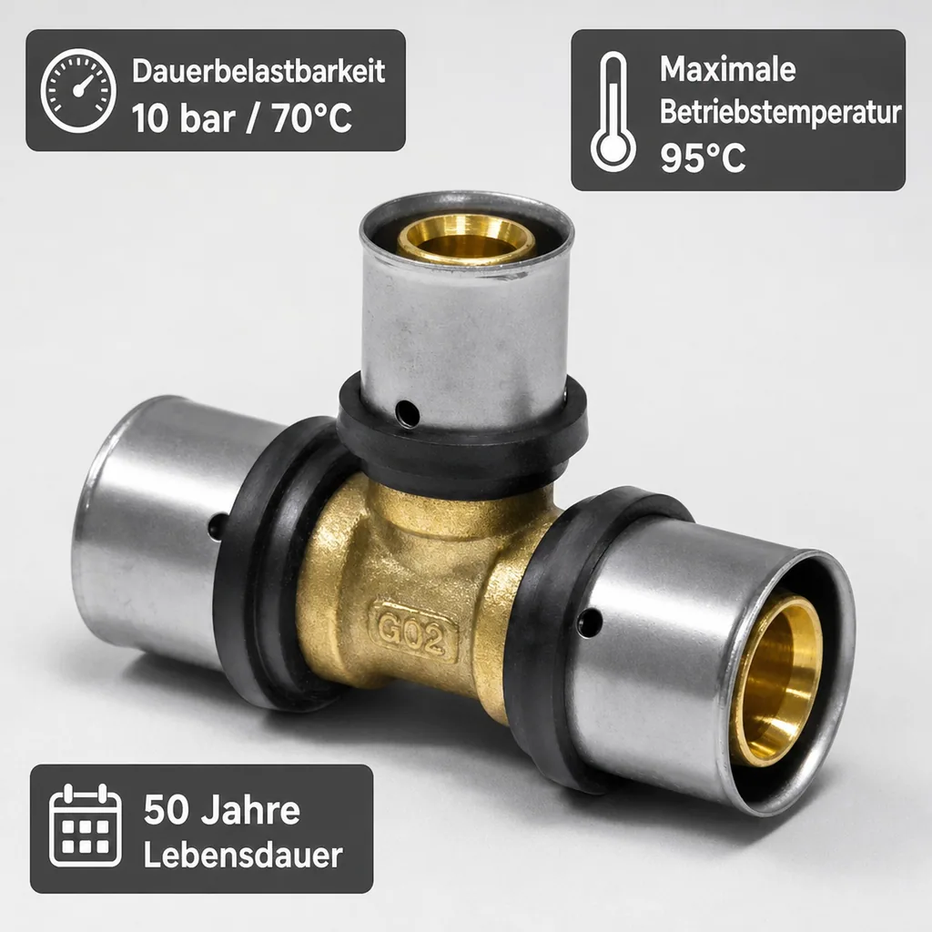 Pressfitting T-Stück, reduziert 32mm, Kupfer Pressfitting, Made in Germany
