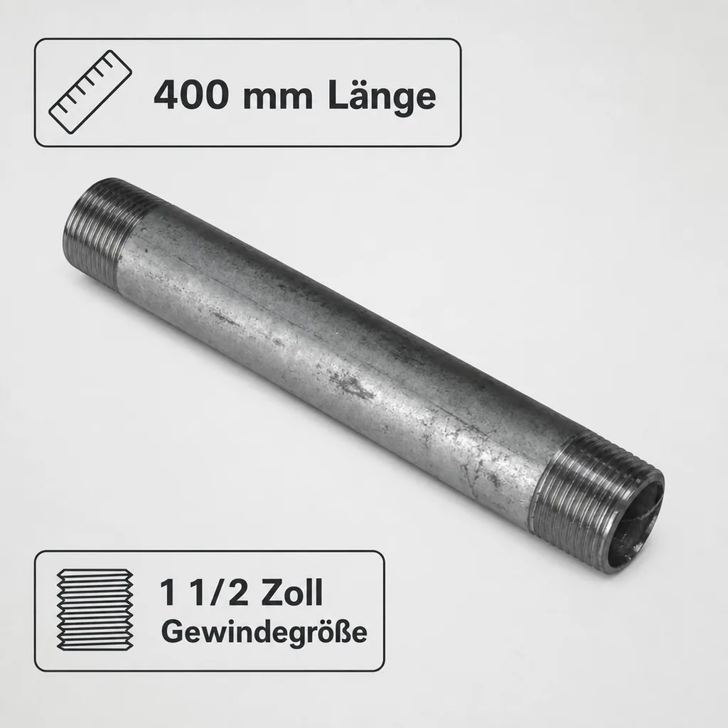 Rohrnippel verzinkt, Gewindefitting, 1 1/2 Zoll AG x AG, 400mm
