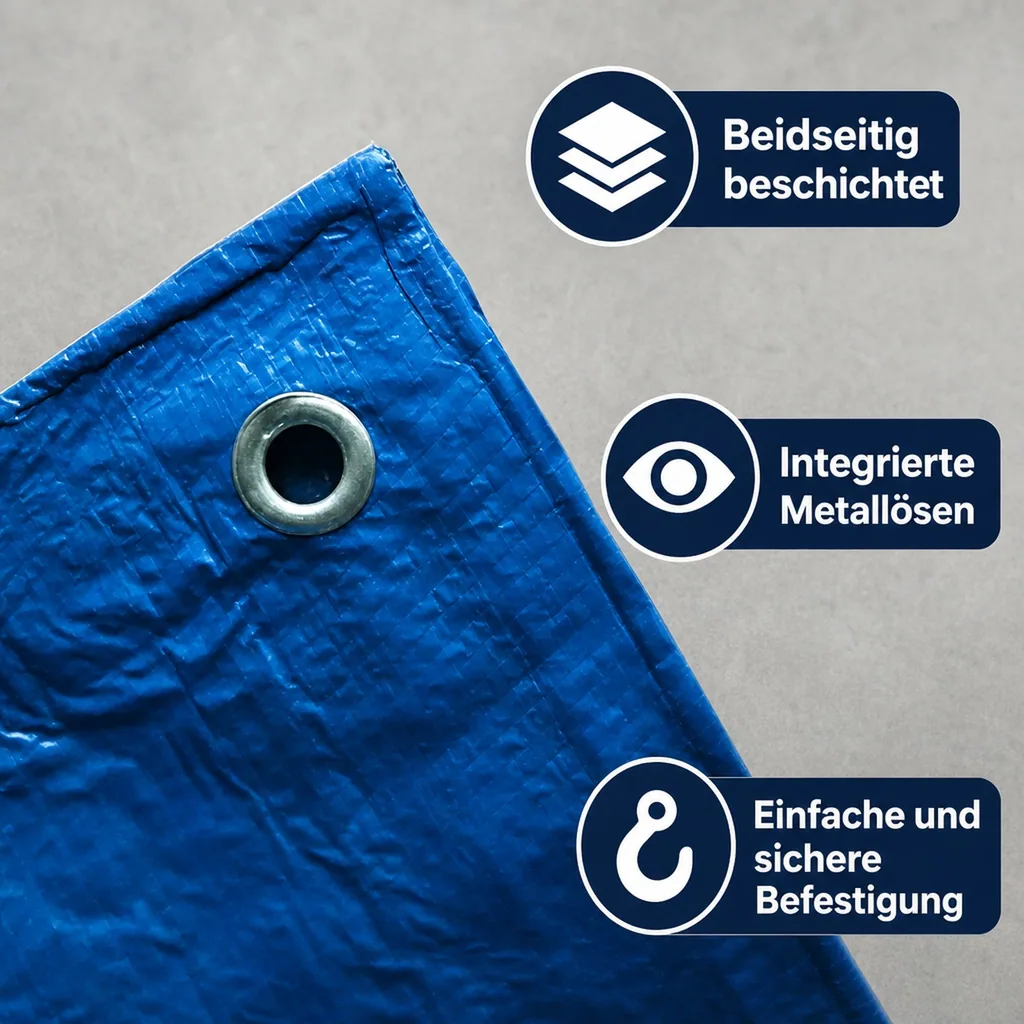 Gewebeplane blau 70g/m², Abdeckplane, reißfest, wasserabweisend, mit Ösen, 2x3m (6m²)