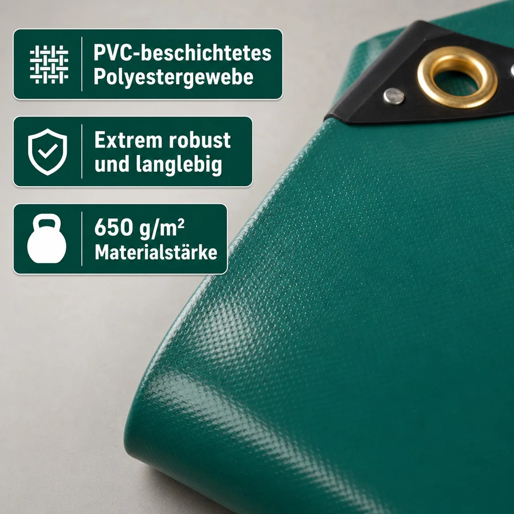 Abdeckplane, PVC Plane grün, 650 g/m², wasserdicht, reißfest, 5 x 8m (40m²)