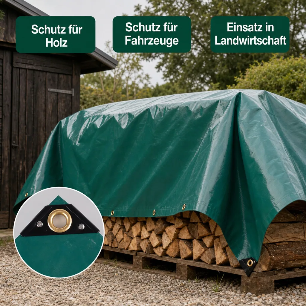 Abdeckplane, PVC Plane grün, 650 g/m², wasserdicht, reißfest, 5 x 8m (40m²)