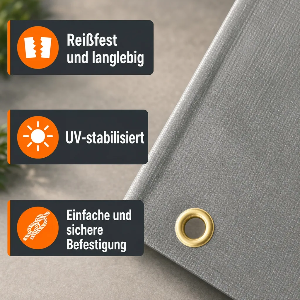 Abdeckplane 280 g/m², 3x5m grau (15m²), wasserdicht und reißfest