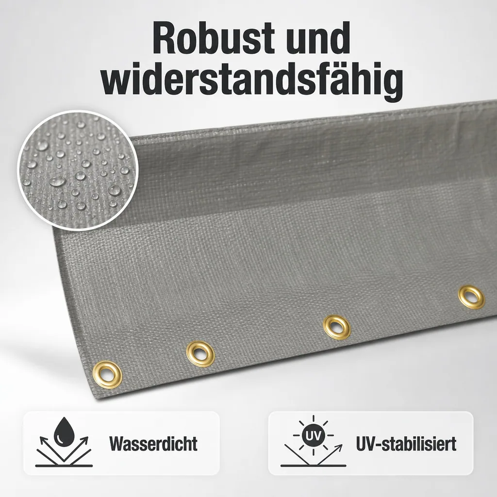 Abdeckplane 280 g/m², 3x5m grau (15m²), wasserdicht und reißfest