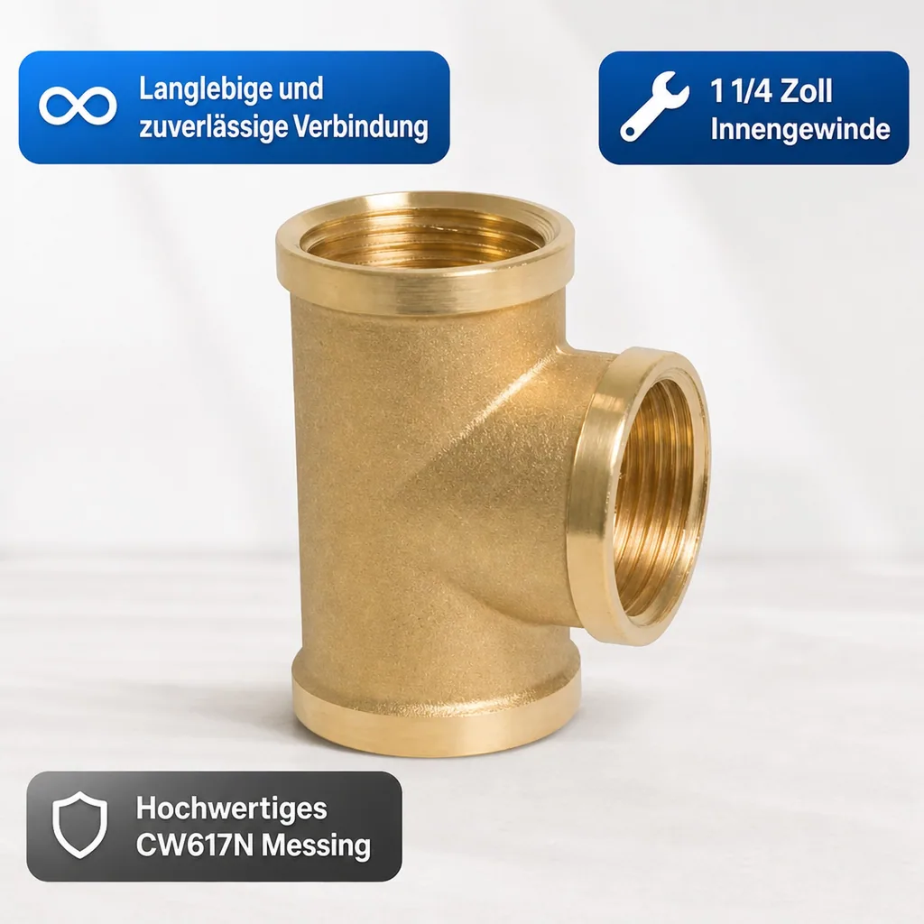 Messing T Stück, Gewindefitting, 1 1/4 Zoll Innengewinde