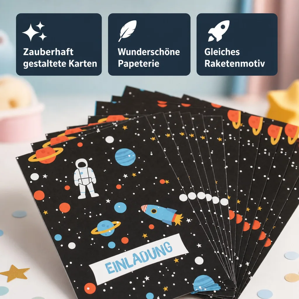 Ava & Yves Einladungskarten Set Rakete