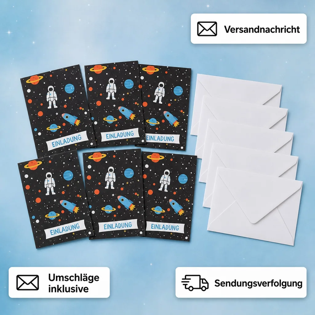 Ava & Yves Einladungskarten Set Rakete