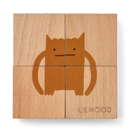 Liewood Puzzle, Holz Puzzle, Holzwürfel - Aage, Farbe: Monster / Nature