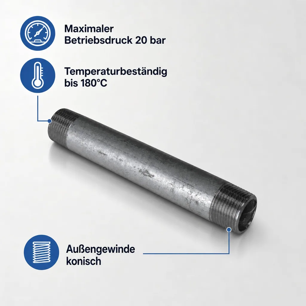 Gewindefitting Rohrnippel verzinkt 2" AG x 2" AG 1000 mm