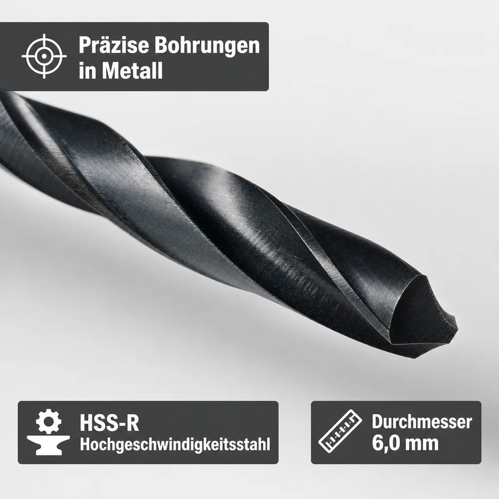 HSS Bohrer 6mm, Metallbohrer, Stahlbohrer, Spiralbohrer DIN 338
