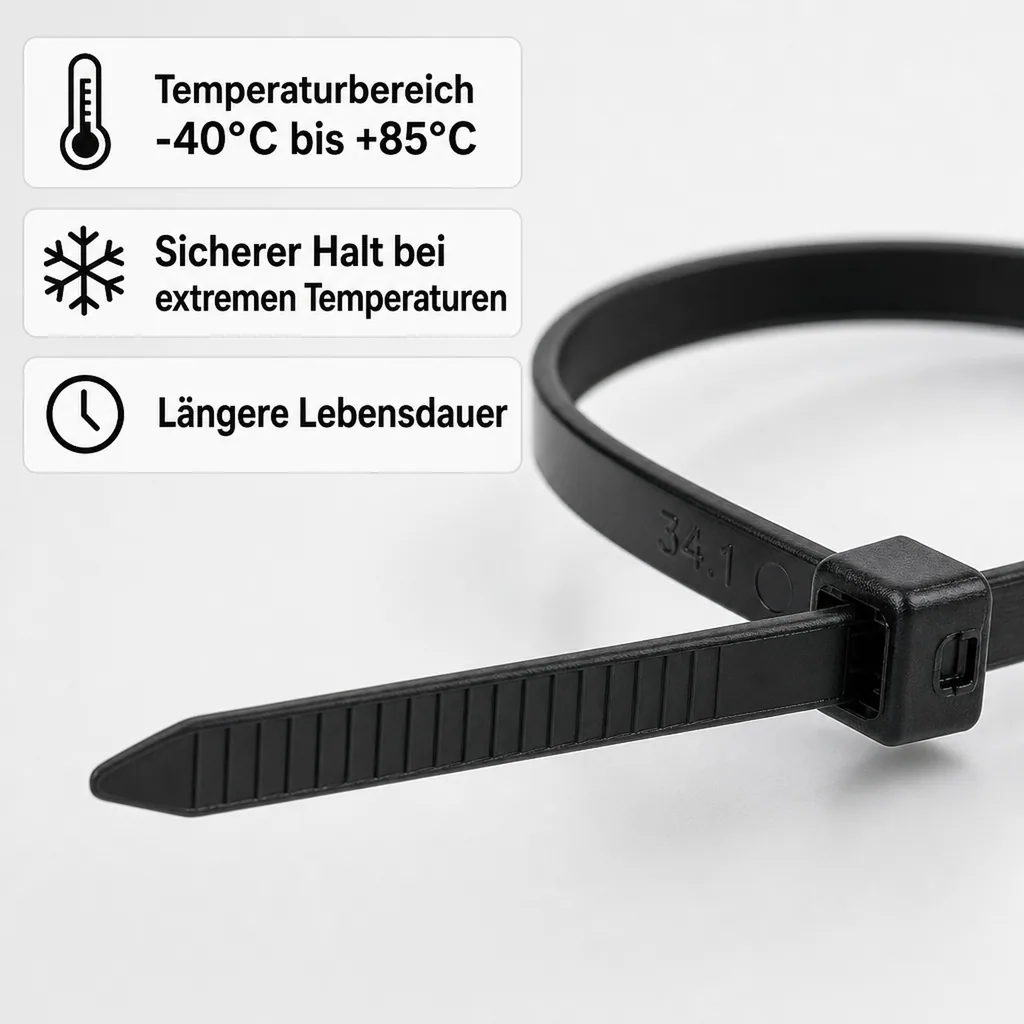 Kabelbinder schwarz, 100 Stück, 610x9mm, UV-beständig