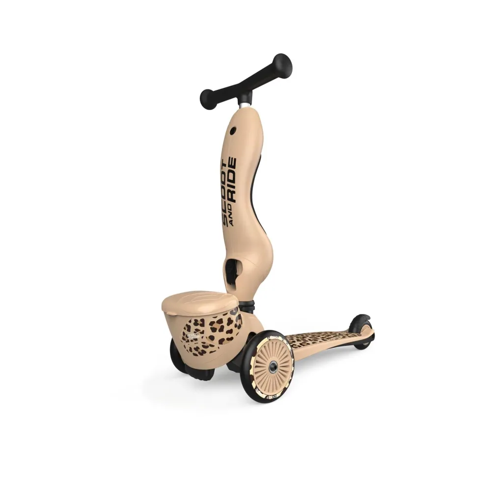 Scoot & Ride Highwaykick 1 Lifestyle, 2in1 Roller, Kickboard, Scooter mit sitz, Farbe: Leopard