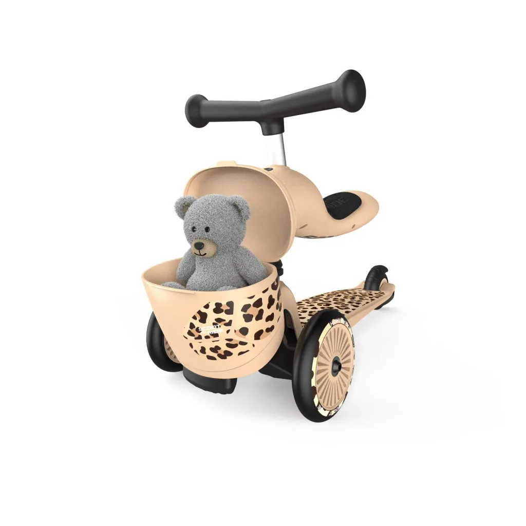 Scoot & Ride Highwaykick 1 Lifestyle, 2in1 Roller, Kickboard, Scooter mit sitz, Farbe: Leopard