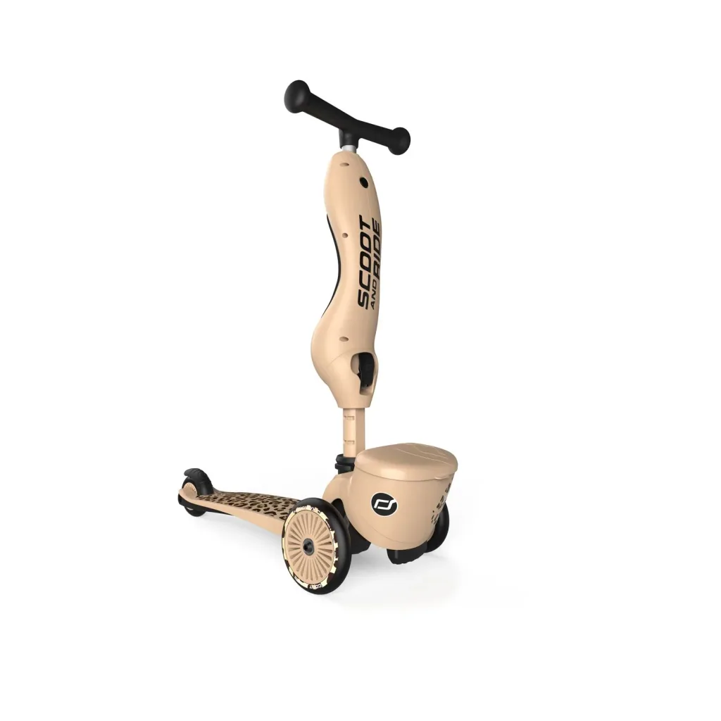 Scoot & Ride Highwaykick 1 Lifestyle, 2in1 Roller, Kickboard, Scooter mit sitz, Farbe: Leopard