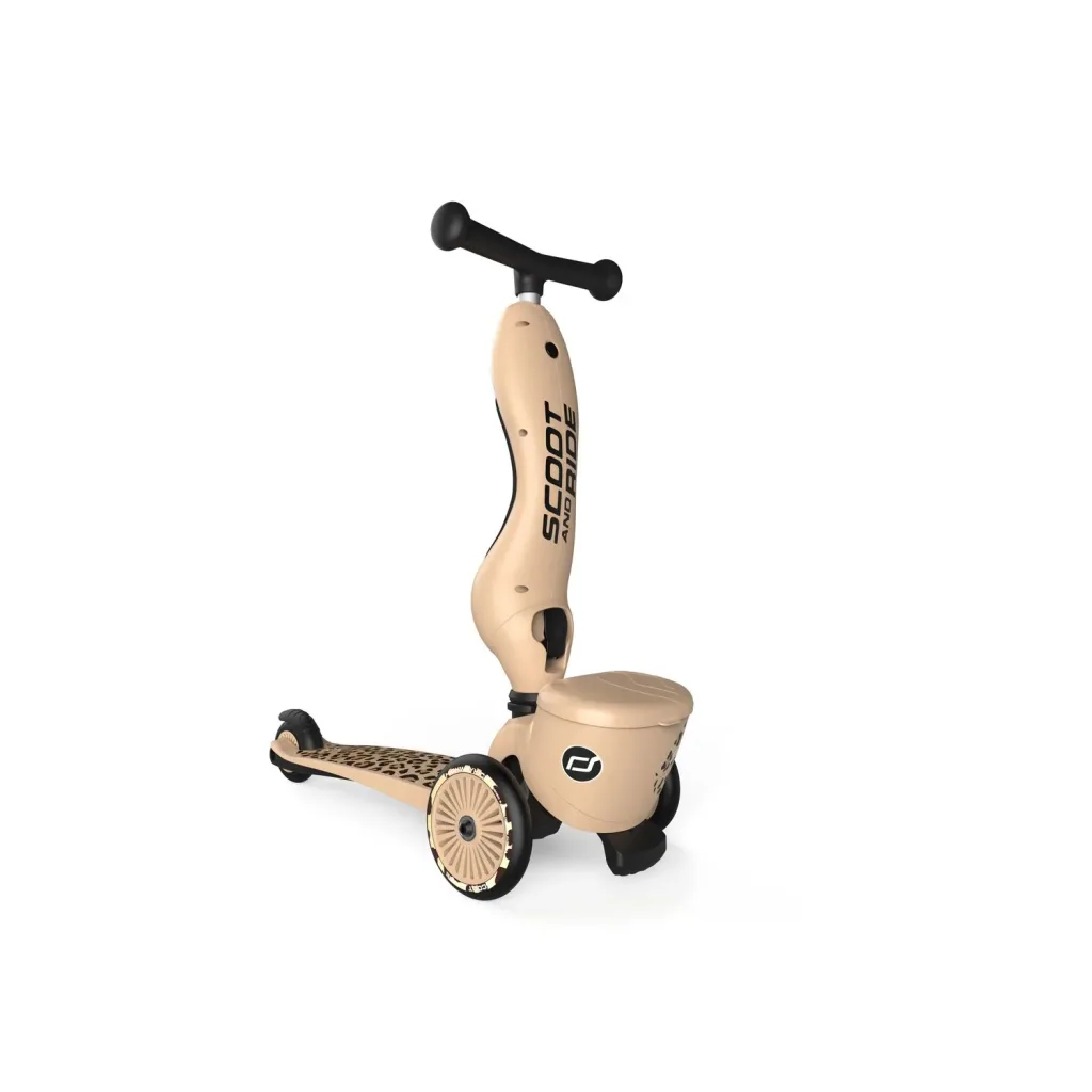 Scoot & Ride Highwaykick 1 Lifestyle, 2in1 Roller, Kickboard, Scooter mit sitz, Farbe: Leopard