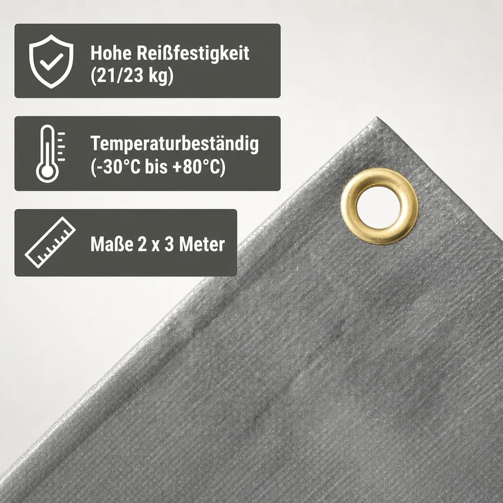 Abdeckplane grau 280 g/m², 2x3 (6m²), wasserdicht, reißfest, UV-stabil