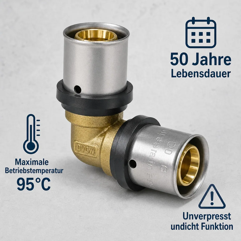 Pressfitting Winkel 90 Grad, 26 x 3 mm, Verbundrohr Pressfitting