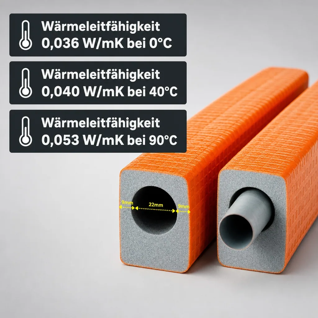 Rohrisolierung 22 mm, Kompakt-Rohrisolierung, 1 m, Ø 22 mm, 9 mm Dämmung