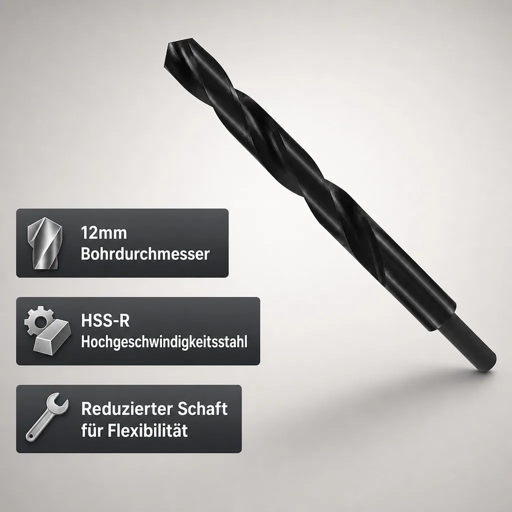 Spiralbohrer 12mm, HSS-R, DIN 338 Bohrer, reduzierter Schaft