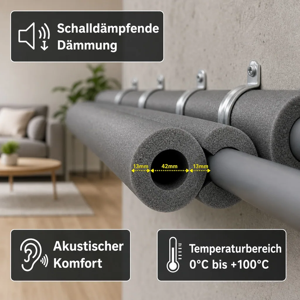 Rohrdämmung, Dämmrohr, 1m, Ø 42 mm x 13 mm Dämmung
