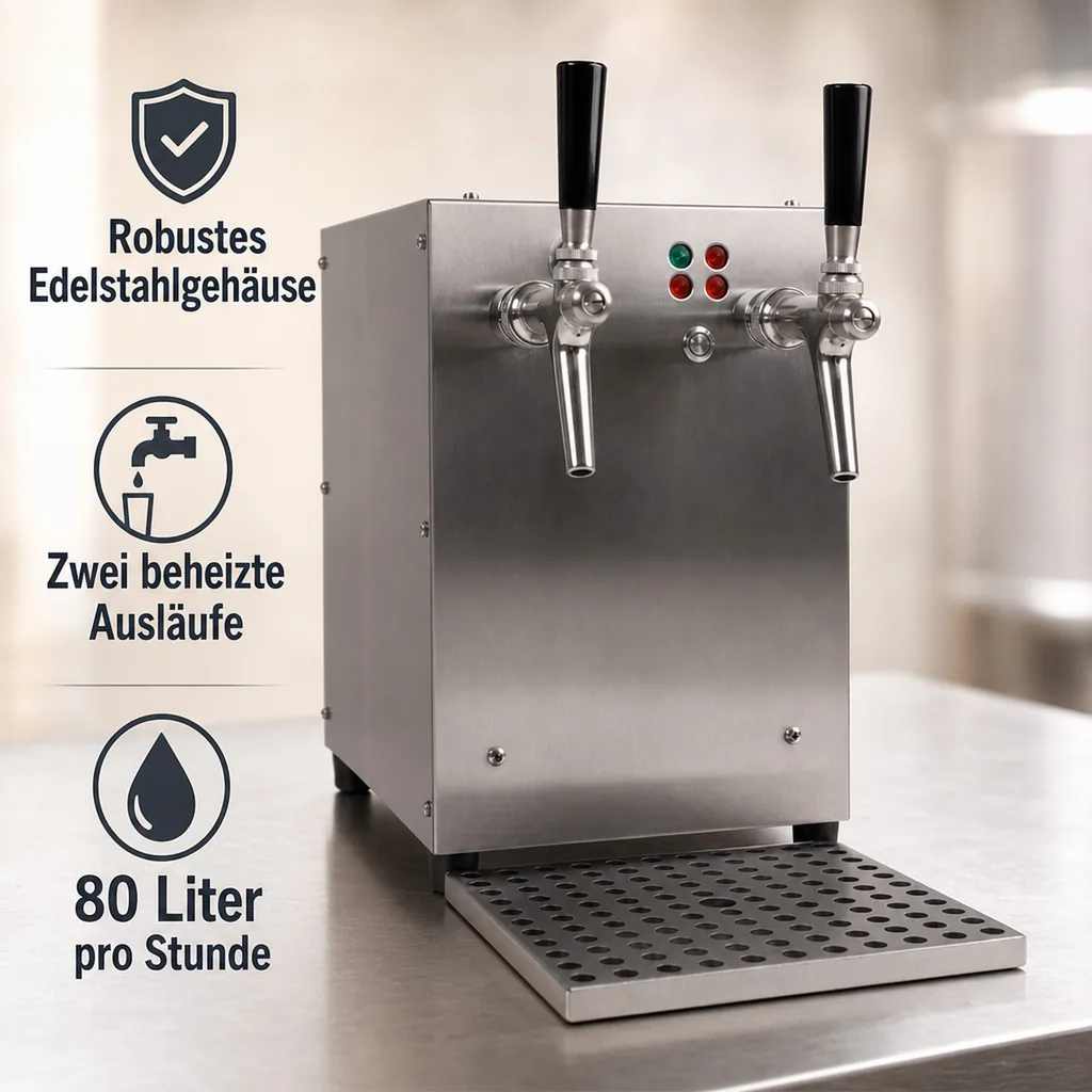 Glühweinzapfanlage, Getränke durchlauferhitzer - mit selbstansaugender Pumpe, Edelstahl, 2-leitig 6 kW