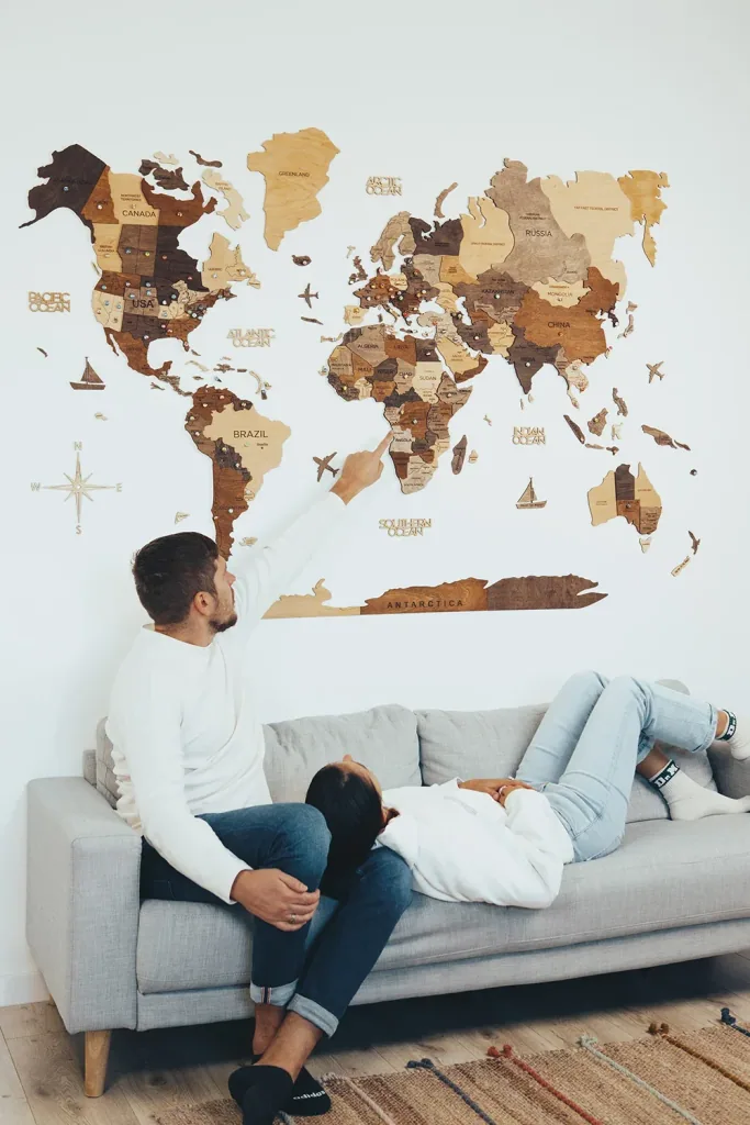 Weltkarte Holz, Landkarte Welt, Weltkarte Wanddeko 3D - Enjoy The Wood, Multicolor Prime, Weltkarte Größe: XL