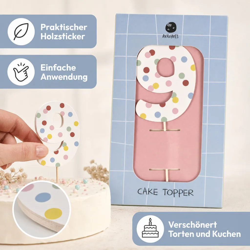 Ava & Yves Cake Topper Zahl "9"