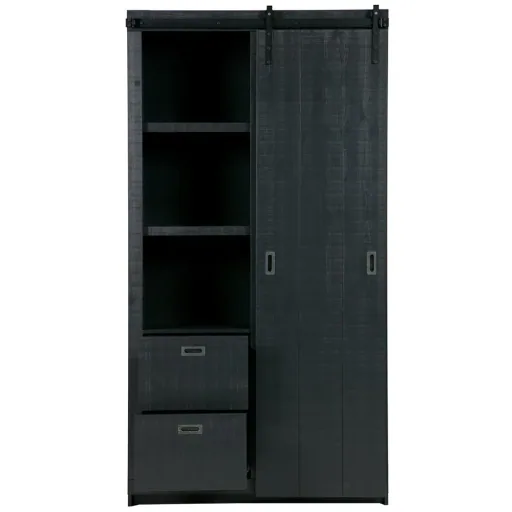 Woood Schiebetür Schrank sägerau schwarz