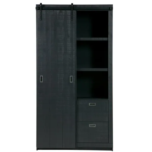 Woood Schiebetür Schrank sägerau schwarz