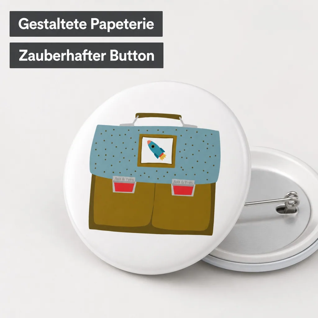 Ava & Yves Kinder Button / Anstecker Ranzen blau