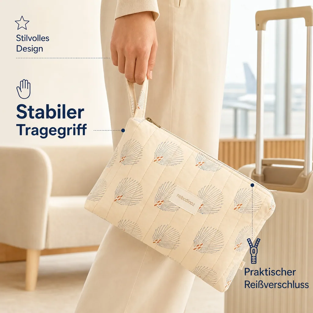 Nobodinoz STORIES Kosmetiktasche, Kulturtasche, 30 x 18 x 7 cm, Farbe: Blauer Gatsby/ Creme