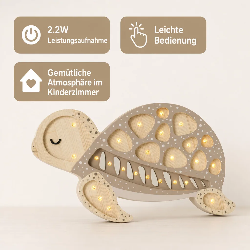 Little Lights Nachtlicht Kinder, Nachtlampe Schildkröte - 100% Kiefernholz natur, Farbe: Sanddüne