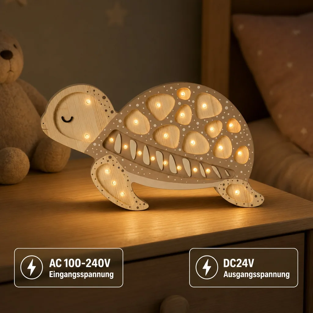Little Lights Nachtlicht Kinder, Nachtlampe Schildkröte - 100% Kiefernholz natur, Farbe: Sanddüne
