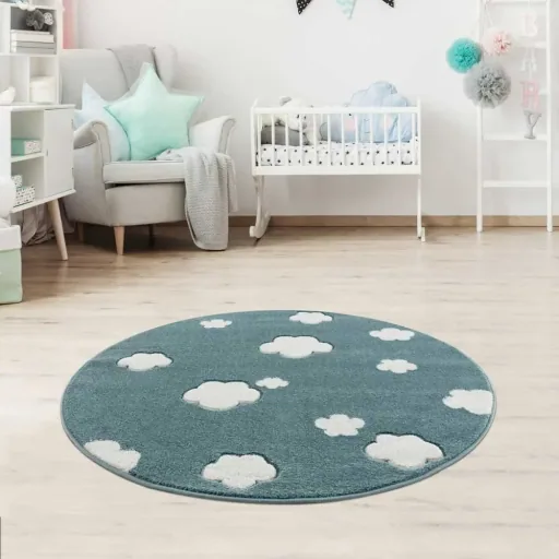 Livone Teppich rund Wolken mint