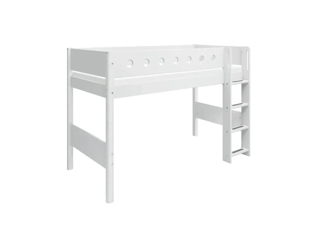 FLEXA Hochbett, Mittelhohes Bett - Mitwachsendes, Kinderbett mit Stauraum, 90x200 cm, Farbe: weiss