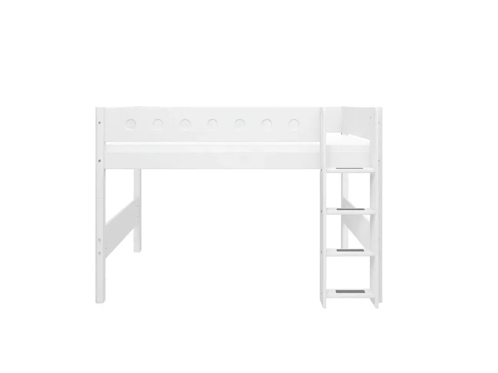 FLEXA Hochbett, Mittelhohes Bett - Mitwachsendes, Kinderbett mit Stauraum, 90x200 cm, Farbe: weiss