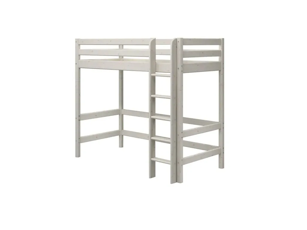 FLEXA Classic Etagenbett, Hochbett, Kiefer - Sicheres & Mitwachsendes Kinderhochbett mit Rutschfester Leiter, 90x200 cm, Farbe: Weiß gewaschene Kiefer