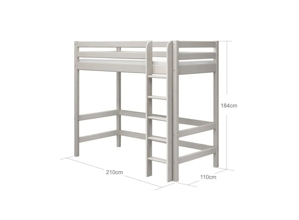 FLEXA Classic Etagenbett, Hochbett, Kiefer - Sicheres & Mitwachsendes Kinderhochbett mit Rutschfester Leiter, 90x200 cm, Farbe: Grau gewaschene Kiefer
