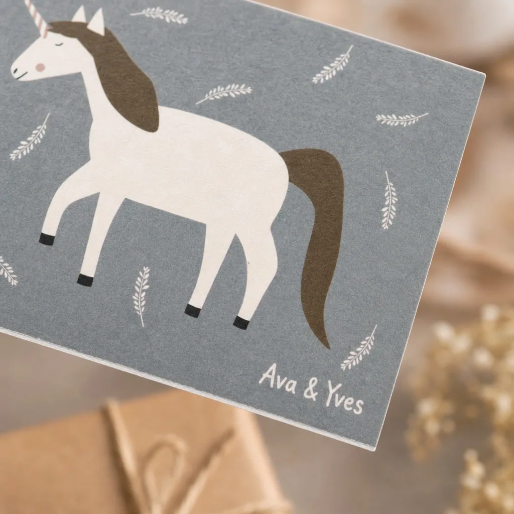 Ava & Yves Postkarte Einhorn weiss