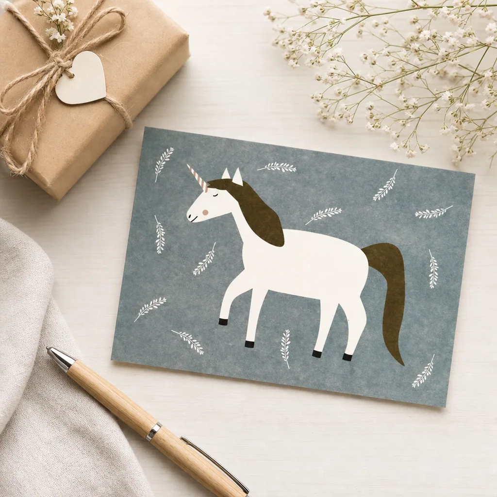 Ava & Yves Postkarte Einhorn weiss