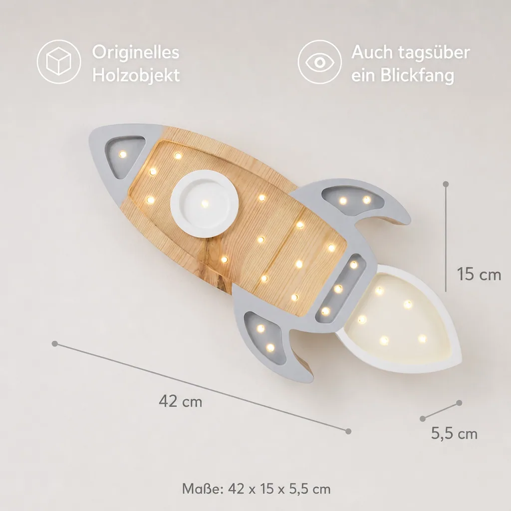 little lights Led Deko Kinderlampe Rakete grau