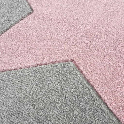 Livone Kinderteppich Stern rosa auf grau, Teppichgrösse: 120 x 180 cm