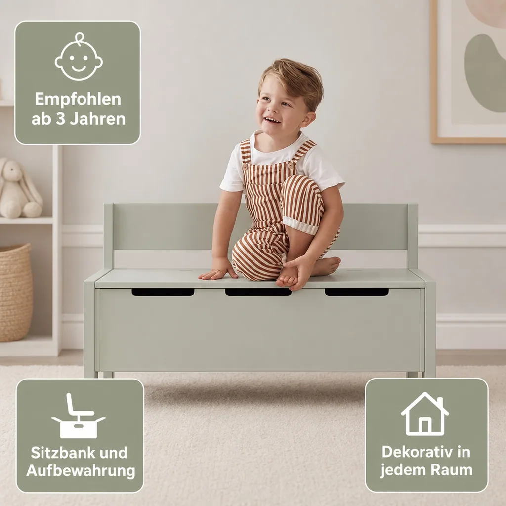 Kids Concept Kinderbank Aufbewahrung Holz hellgrün