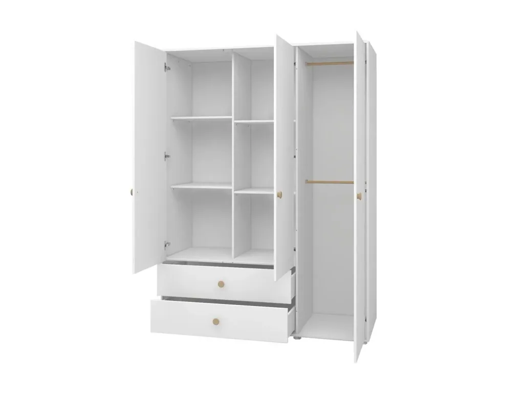 Flexa Kleiderschrank - Roomie, 3 Türen + 2 Schubladen, Farbe: Weiß/Eiche