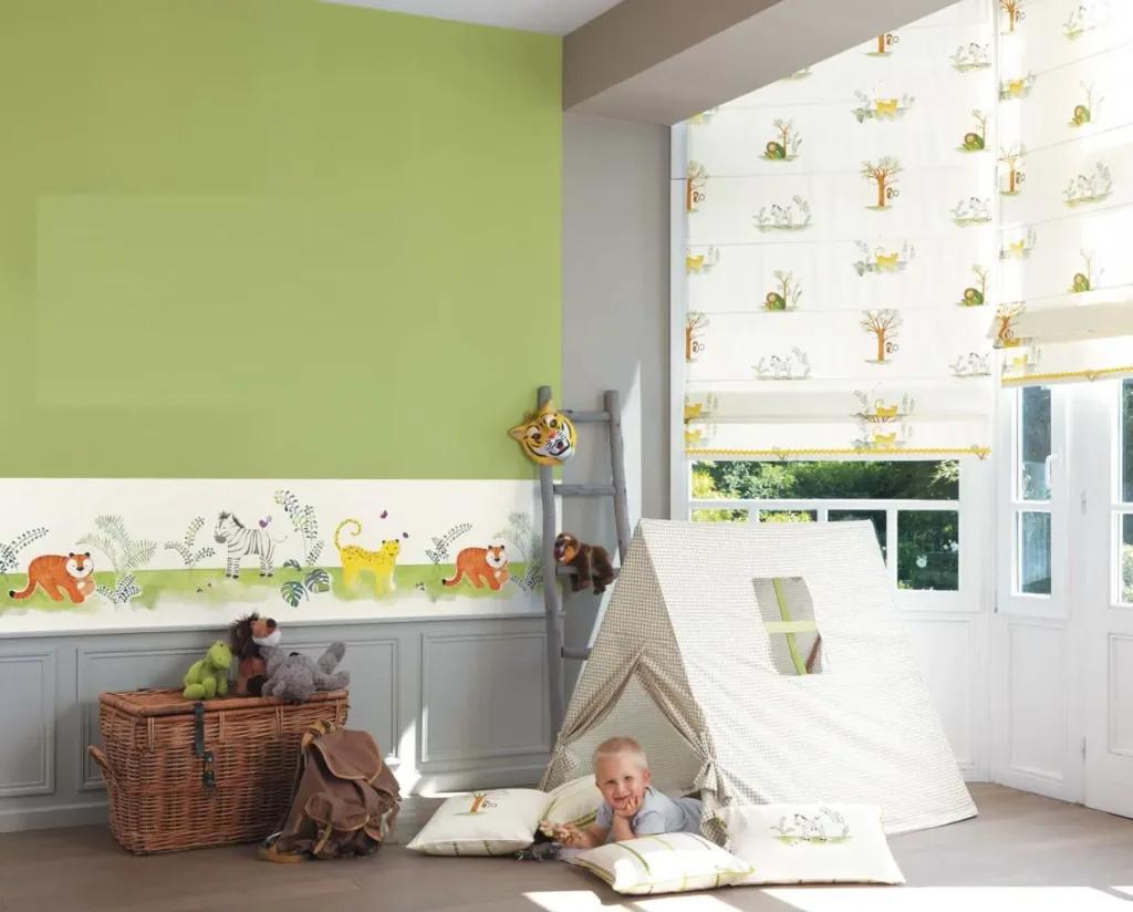 Casadeco Alice & Paul Bordüre Dschungeltiere grün orange gelb