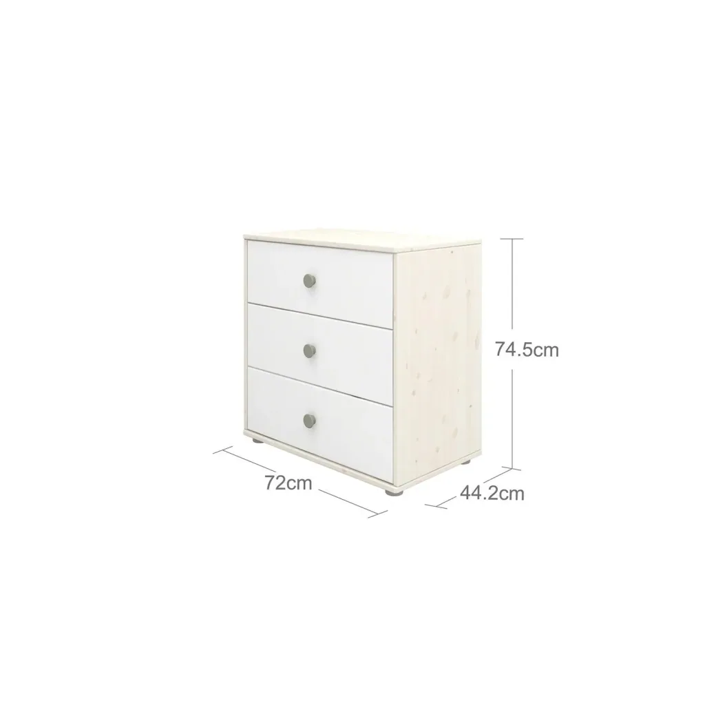 Flexa Kommode - Classic, mit 3 Schublade, 72x74,5 cm, Farbe: Grau gekalkt / Weiß / Naturgrün