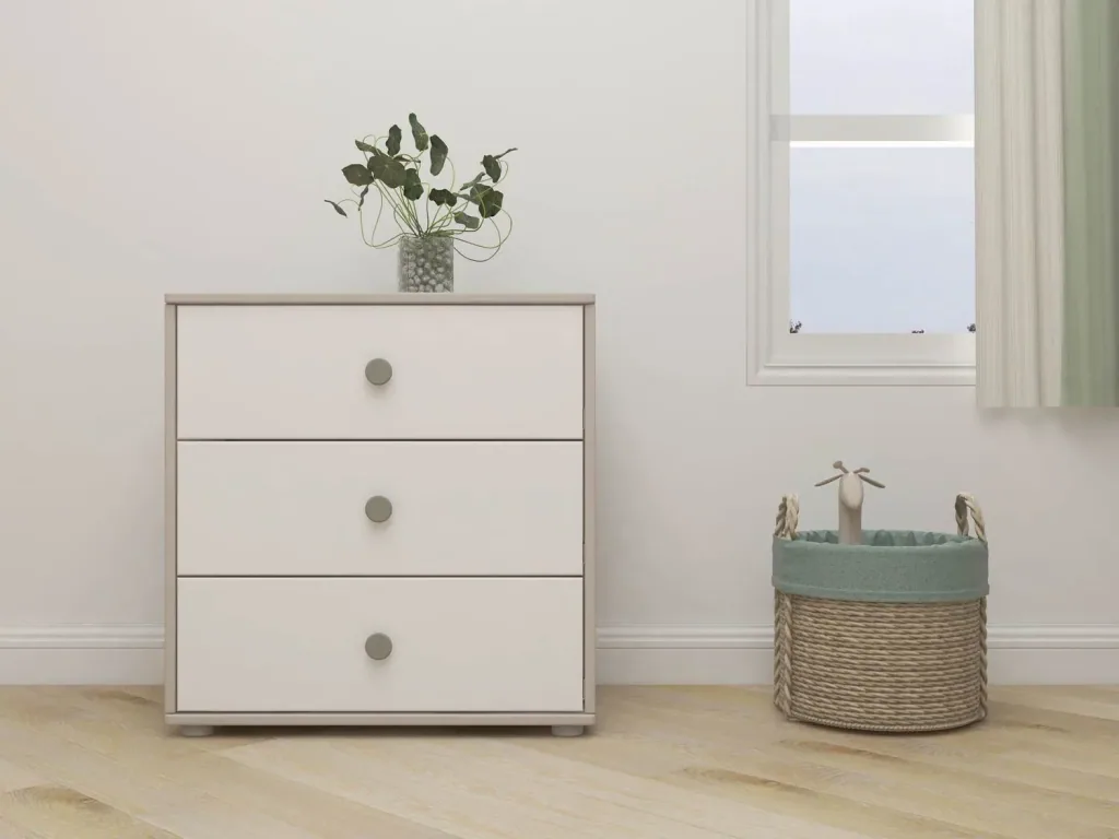 Flexa Kommode - Classic, mit 3 Schublade, 72x74,5 cm, Farbe: Grau gekalkt / Weiß / Naturgrün
