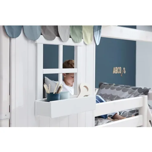 Flexa halbhohes Bett Haus mit halbem Dach weiss grau