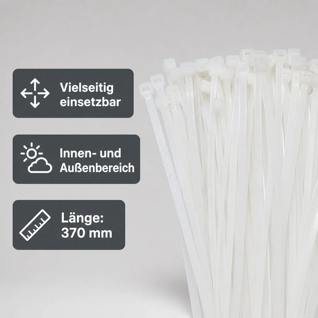 Kabelbinder, 100 Stück, 370x4,8mm natur, PA6.6 Kunststoffbinder