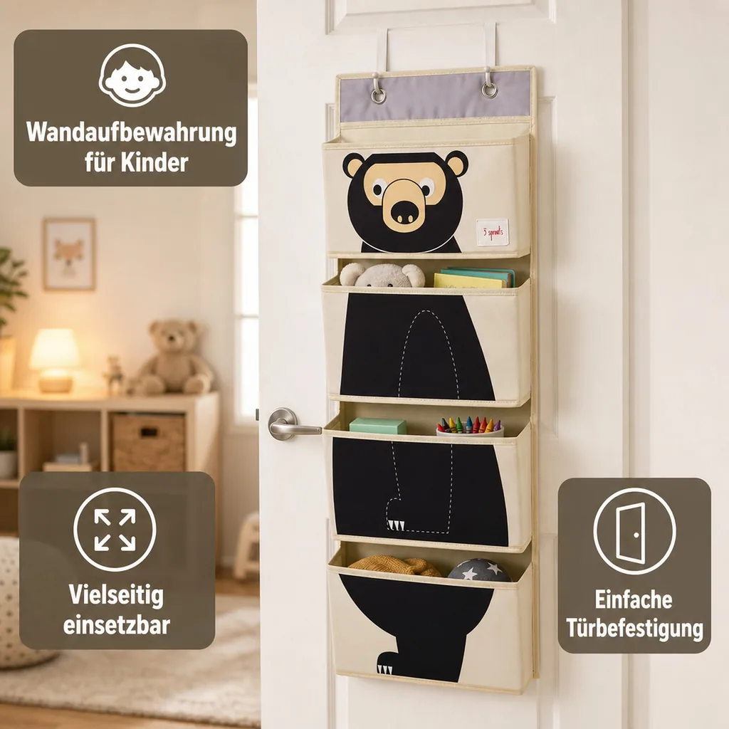 3 Sprouts Wandaufbewahrung Utensilo Bär