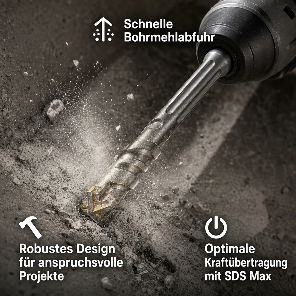 SDS Max Bohrer, Hammerbohrer, 35mm, 4-Schneider, 370mm Länge, Betonbohrer